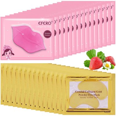 Tnoctuh 30 Pairs Lip Mask Under Eye Mask, 24K Gold Crystal Collagen Under Eye Patches for Puffy Eyes, Lip Masks Effectively Nourishes the Lip Eye Skin, Eye Masks Reducing Fine Lines Dark Circle