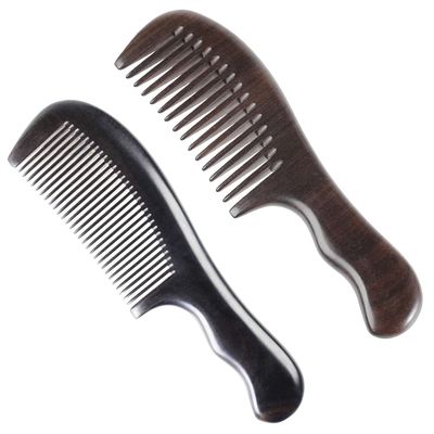 Onedor Handmade 100 Natural Chacate Preto Wood Hair Combs - Anti-Static Sandalwood Scent Natural Hair Detangler Wooden Comb (Wide Tooth Fine Tooth Set)