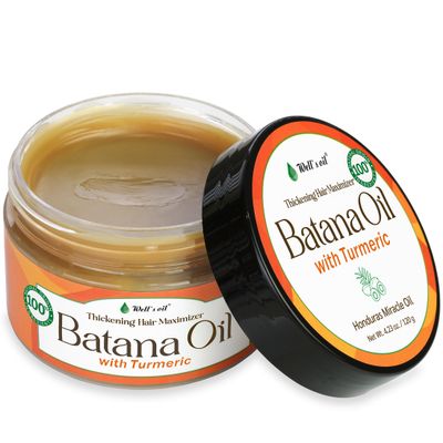 Well&#39;s Oil Batana Oil with Turmeric Extract - 100 Natural Unrefined Strengthens, Supports Hair Growth Enhances Texture Dr. Sebi Approved Sourced from Honduras (4.23 oz. 119 g)