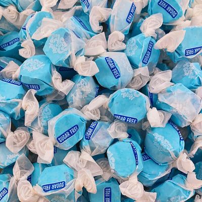 Sugar Free Blue Raspberry Taffy - 6lbs (96oz) Bulk Bag Individually Wrapped Soft Chewy Nut Free, Gluten Free, Diabetic Keto Friendly Gourmet Candy For Taffy Lovers