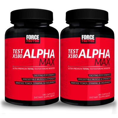 FORCE FACTOR Test X180 Alpha Max, 2-Pack, Total Testosterone and Nitric Oxide Booster for Men with Fenugreek Seed Tribulus to Increase Blood Flow Improve Male Athletic Performance, 360 Capsules