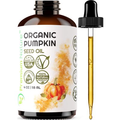 Organic Pumpkin Seed Oil Cold-Pressed Unrefined from Premium Nature, 100 Pumpkin Seed Oil for Hair Growth Pure Pumpkin Oil for Skin and Face Hair Oil Aceite de semilla de calabaza para el cabello 4oz