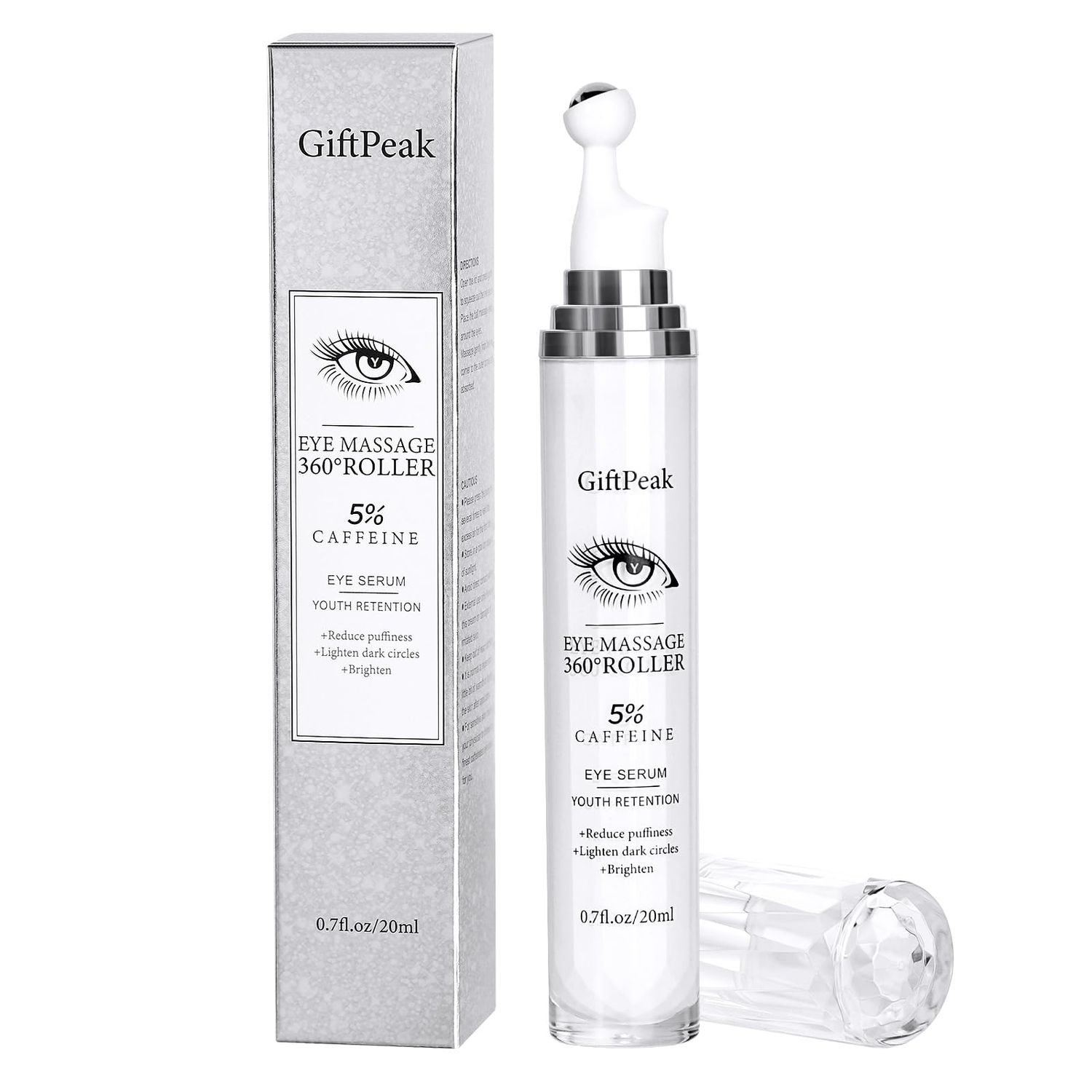 Caffeine Eye Serum for Dark Circles,Eye Serum Roller Eye Skin Care for Puffy Eye Bags Fine Lines Dark Circles Wrinkles Under Eye Cream For Women Men 0.5 fl. oz
