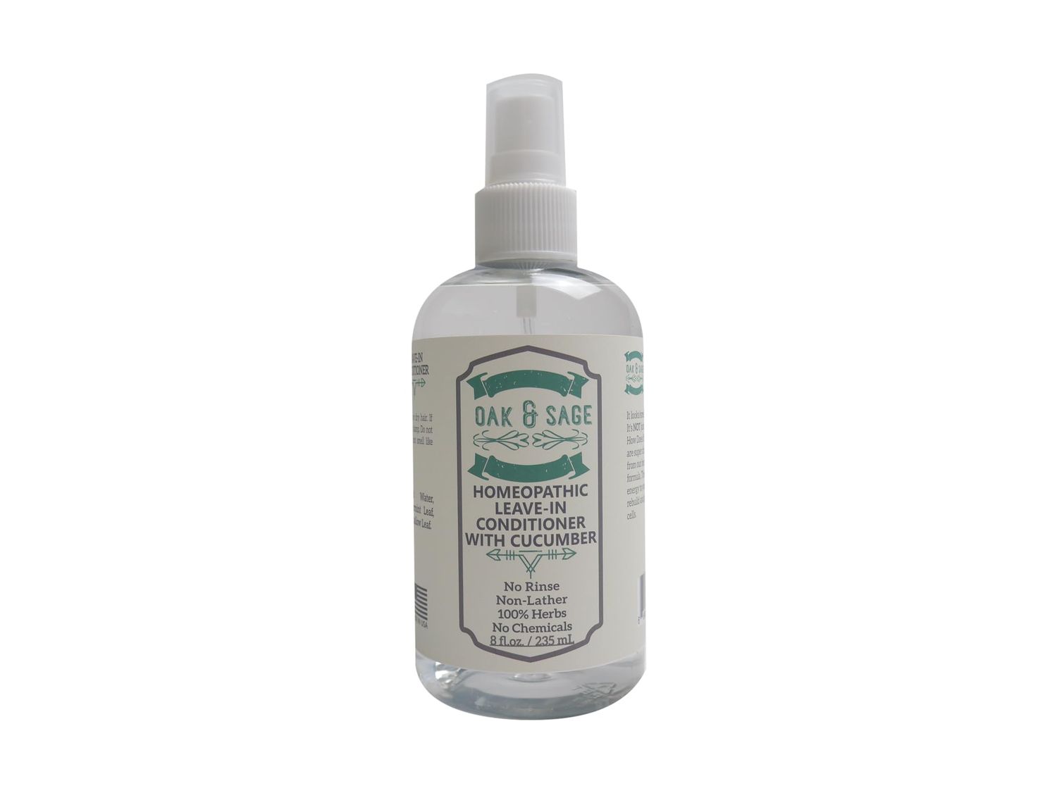 OAK SAGE Homeopathic Leave-In Conditioner With Cucumber - Unscented - 8oz - 100 HerbsPlants, No Rinse, No Alcohol, No Chemicals - For Straight and Wavy Hair Types