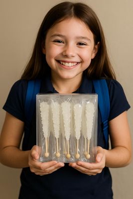 Classic Rock Candy Sticks, Sugar Rock Crystal Lollipops, Individually Wrapped (Pack of 12, Clear White)
