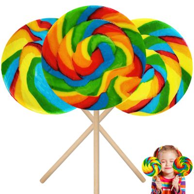 The Dreidel Company Mega Rainbow Swirl Lollipop, Individually Wrapped Sucker - 5&quot; Inch 140 Gram (Pack of 3)