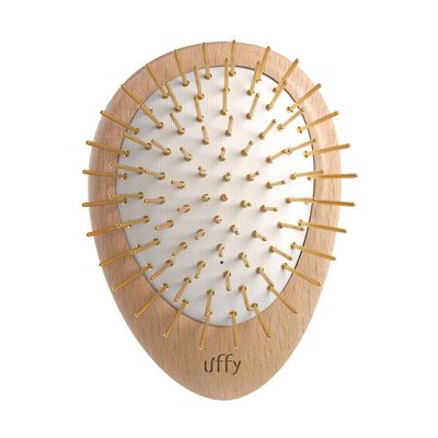 Uffy Acubrusher - 24K Gold-Plated Gua Sha Hair Brush - Ergonomic Scalp Massager for Dandruff Hair Growth, Suitable for All Hair Types - Ideal Gift for Mom in Beech Wood