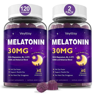 Melatonin 30mg Gummies for Adults - Sugar Free Melatonin Gummies Maximum Strength with Magnesium, B6, 5-HTP, GABA Botanical Blend - Non-Habit Forming,Vegan, Non GMO, Natural Mixed Berry Flavor