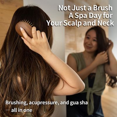 Uffy Acubrusher - 24K Gold-Plated Gua Sha Hair Brush - Ergonomic Scalp Massager for Dandruff Hair Growth, Suitable for All Hair Types - Ideal Gift for Mom in Beech Wood