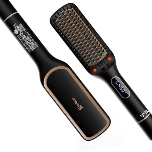 Nicebay Straightener Brush, Rotatable Temperature Adjustment Hair Straightening Brush, Auto-Off Led Display Hair Straightener Comb for Women