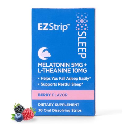 EZStrip Sleep - Melatonin 5mg with L-Theanine Sleep Strips. Berry Flavor. Sugar Free, Gluten Free, Sleep Aid Supplement for Adults. Made in an FDA-Registered Facility in The USA. 30 pk