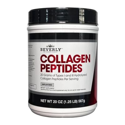 Beverly International Collagen Peptides Protein Powder. Youthful Appearance- Skin, Hair, Nails, Bones and Joint Health. Easy to Use, Highly Absorbable. 18 Grams of Protein, Unflavored 20 oz.