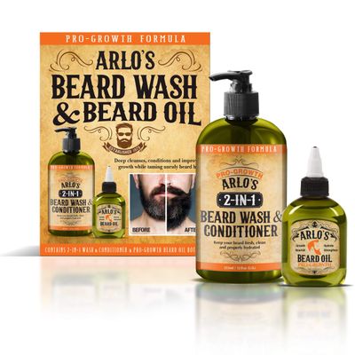 Arlo&#39;s 2-in-1 Pro-Growth Beard Wash and Conditioner 12 oz with Pro-Growth Beard Oil 2-PC Kit
