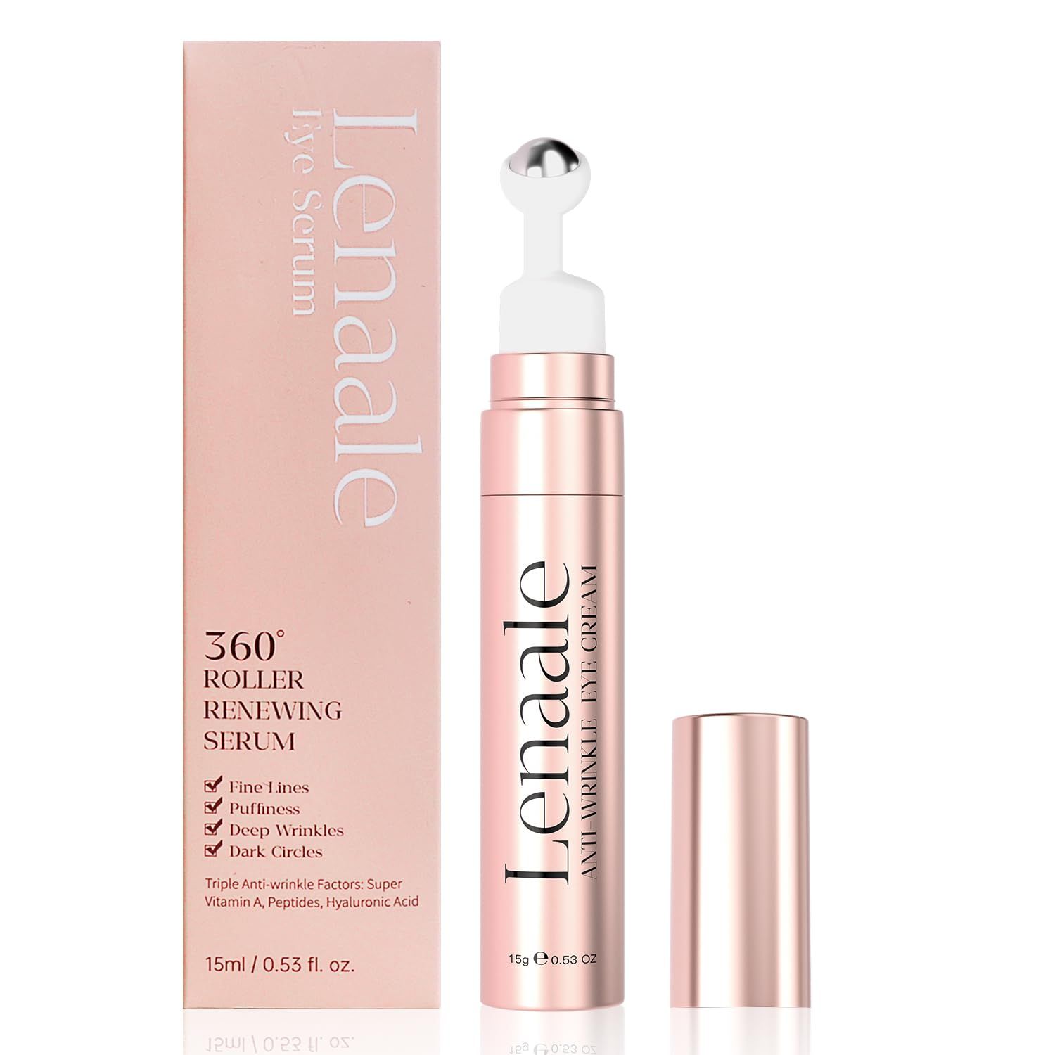 Eye Cream Anti Aging Under Eye Cream Dark Circles with Super Vitamin A, Peptides Hyaluronic Acid, Eyes Serum With 360 Roller Massage Ball for Puffiness and Bags 0.5 oz