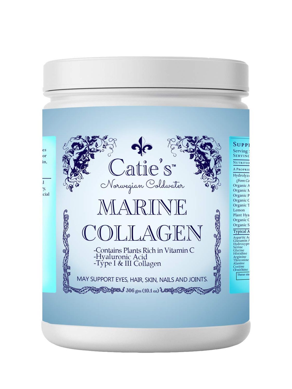 Energy Essentials Catie&#39;s Marine Collagen- Premium Wild Caught Collagen (Type 1 3) from Cold Water Nordic Cod wPlant Based Vitamin C, Hyaluronic Acid Herbs! Non GMO. 30 Day Supply.