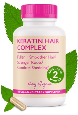 Amy Suzanne Keratin Hair Complex - For Postpartum Hair Loss and Shedding - Clinically-Proven KeraGEN-IV - Sustainably Sourced Keratin for Stronger Roots Fuller Hair - 30 Day Supply
