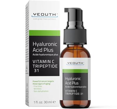 YEOUTH Hyaluronic Acid Serum for Face with Vitamin C, Hydrating Face Serum for Women Men, Minimize the Look of Wrinkles, Patchy Dull Skin 1oz