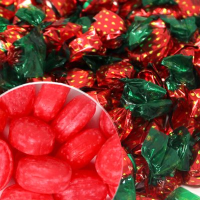 Strawberry Sachet Bon Bons Hard Candy - 1 Bag with 90 Individually Wrapped Strawberry-Filled Candies- Bulk Strawberry Candies