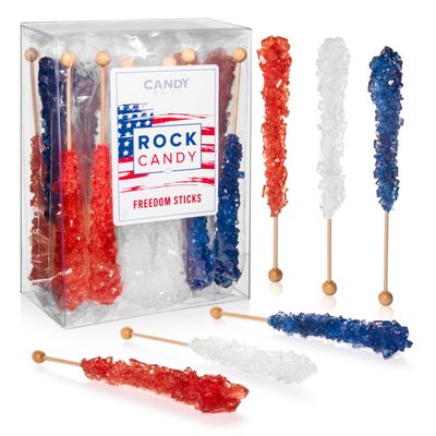 Candy Envy - USA Freedom Rock Candy Sugar Sticks - 18CT. Indiv. Wrapped - Red, White, Navy Blue