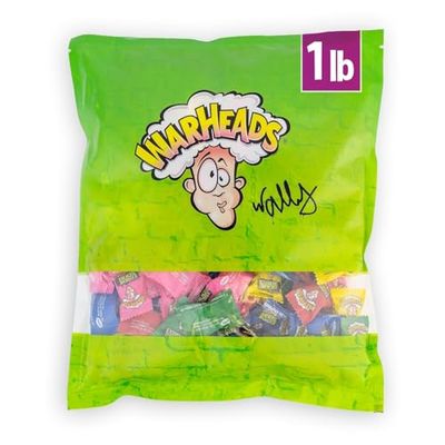 WARHEADS - Extreme Sour Hard Candy - Sour Apple, Black Cherry, Blue Raspberry, Lemon Watermelon Flavors - 1lb. Bulk Bag