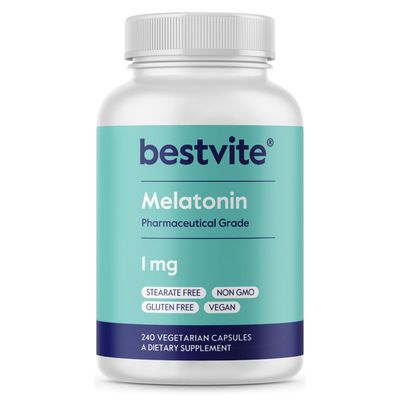 BESTVITE Melatonin 1 mg (240 Vegetarian Capsules) - No Stearates - No Sucralose, No Dextrose, No Silicon Dioxide, No Mannitol - Vegan - Non-GMO - Gluten-Free