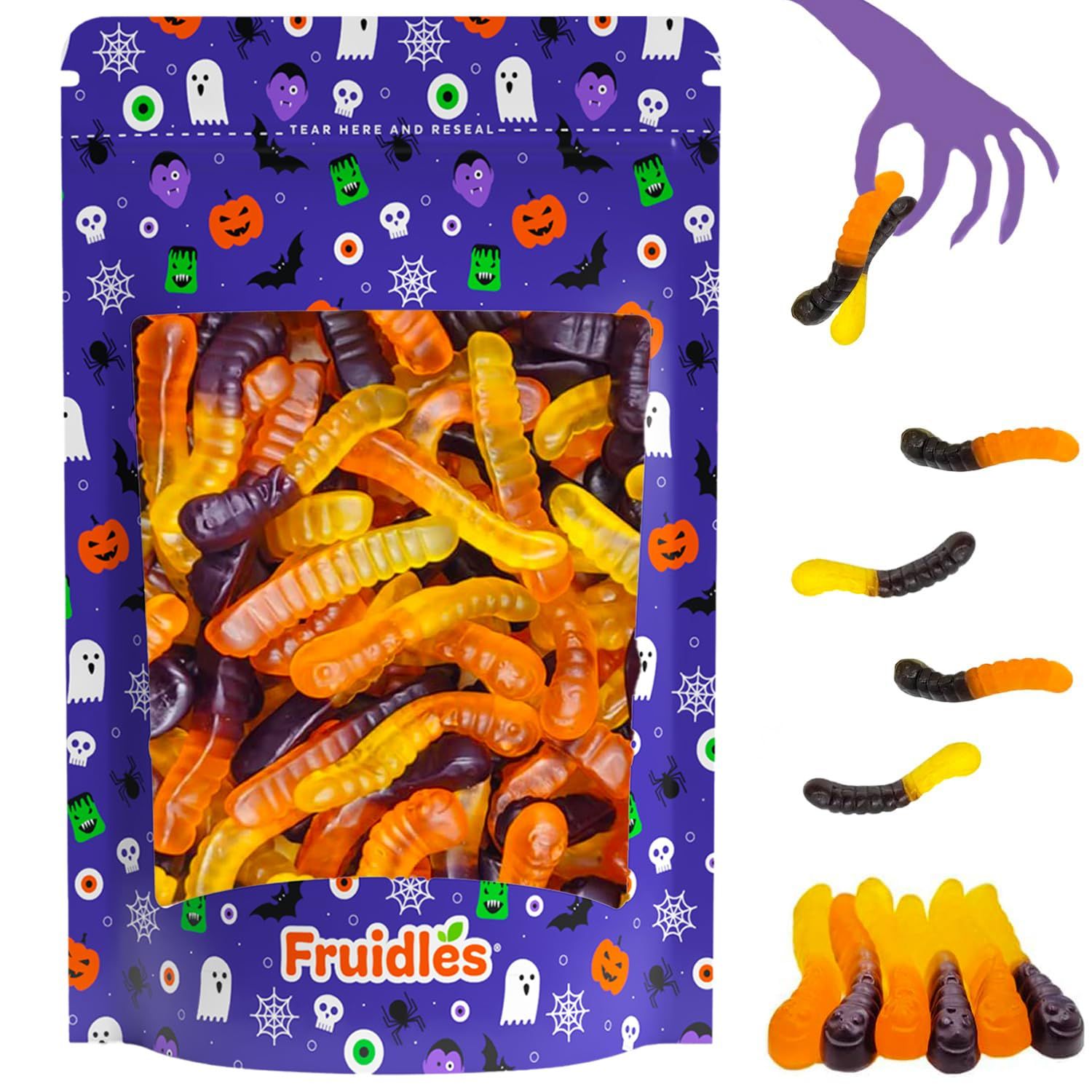 Fruidles Fall Mini Gummy Worms Candy, Assorted Fruit Flavors Gummies, Allergy Friendly, Non-GMO, No Artificial Sweeteners (Half Pound)