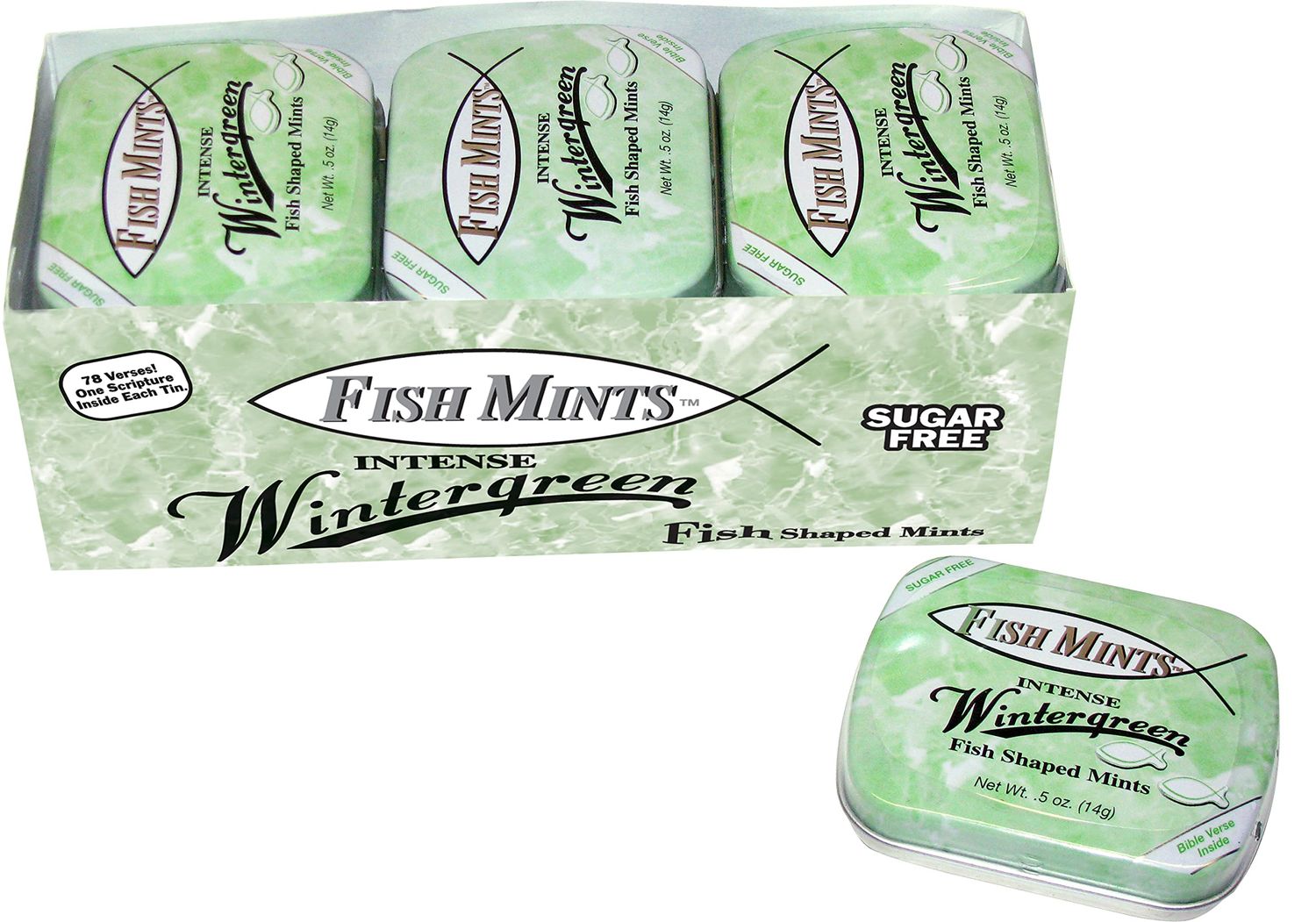Scripture Candy, Sugar Free Fish Shaped Wintergreen Flavored Mints in a Pocket Sized Tin, 9 Count