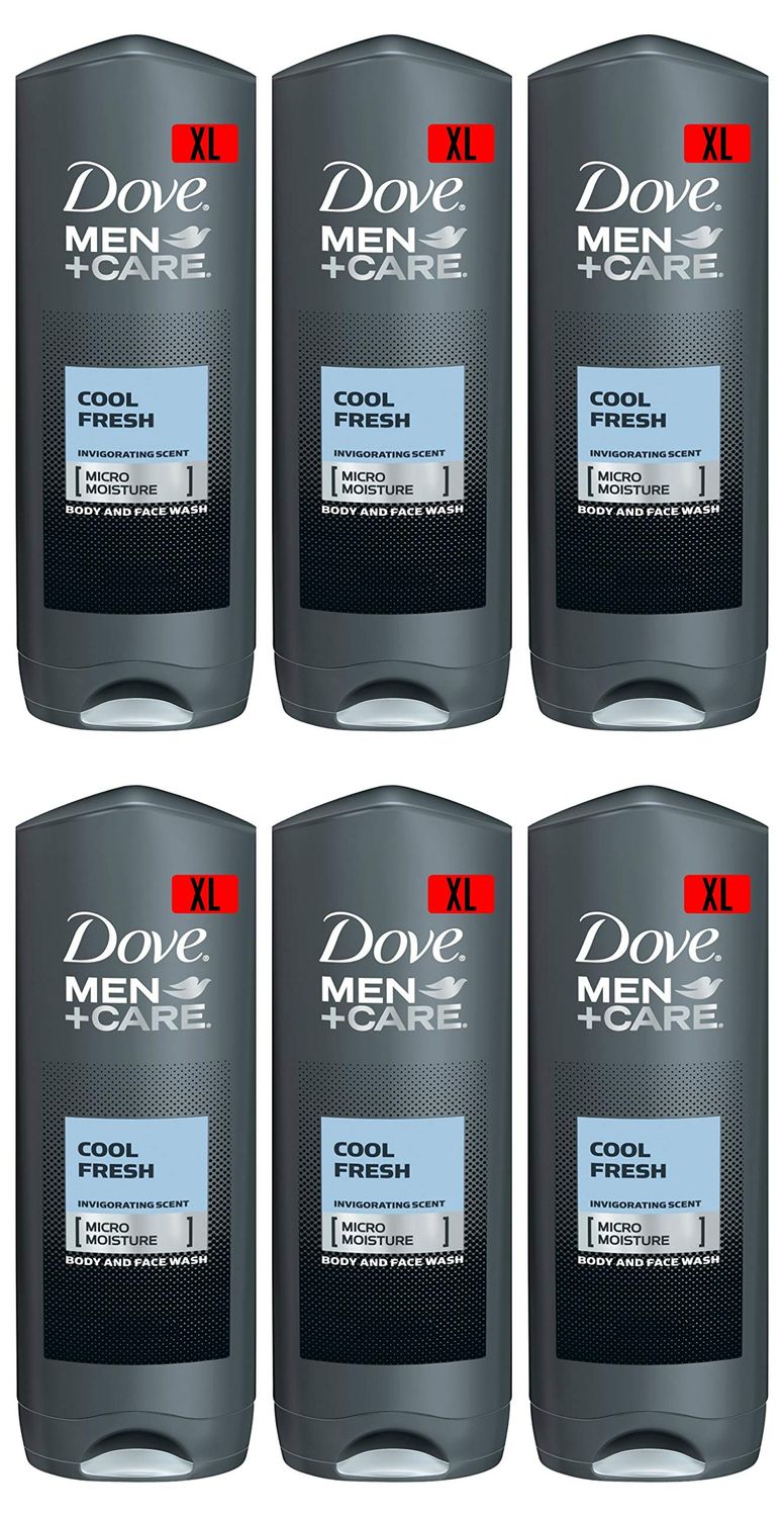 Dove Men Care Body Face Wash, Cool Fresh - 13.5 Fl Oz 400 mL X 6 Pack Case, Made in Germany