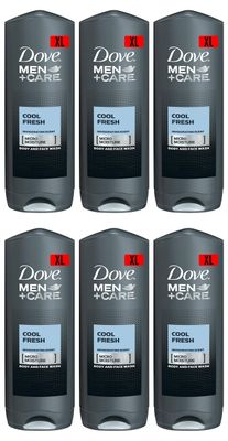 Dove Men Care Body Face Wash, Cool Fresh - 13.5 Fl Oz 400 mL X 6 Pack Case, Made in Germany
