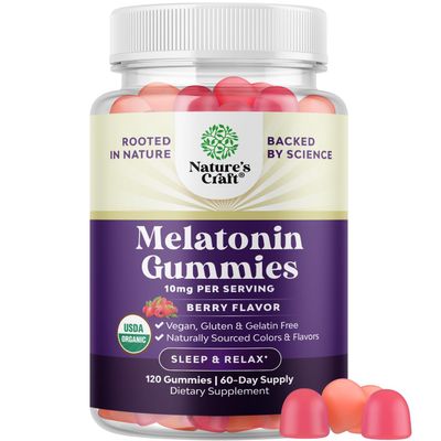 Organic Melatonin Gummies 10mg per Serving - Fast Acting Tasty Sleep Gummies for Adults Extra Strength Melatonin 10mg for Adults Enhanced Sleep Quality Duration - Non GMO Organic Vegan (60 Days)