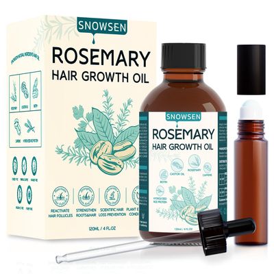 SNOWSEN Rosemary Oil for Hair, Eyebrows Eyelashes Growth - Nourishing Treatment with Essential Oil Roller Bottle for Dry, Split Ends Damaged Hair (4 Fl Oz)