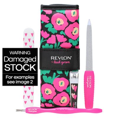 Revlon x Barbie Manicure Essentials Kit, 4 Piece Stainless Steel Beauty Set Includes Nail Buffer, Emeryl File, Cuticle Pusher, Nail Clipper Travel Case (color may vary)