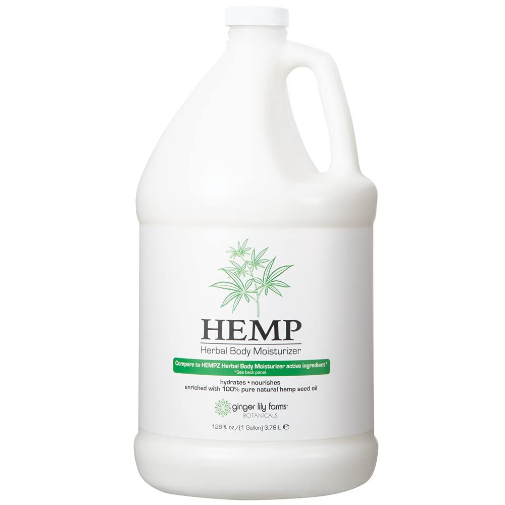 Ginger Lily Farms Botanicals HEMP Herbal Body Moisturizer for Dry Skin, Enriched with Pure Hemp Seed Oil, 100 Vegan Cruelty-Free, Fruity Floral Scent, 1 Gallon (128 fl. oz.) Refill