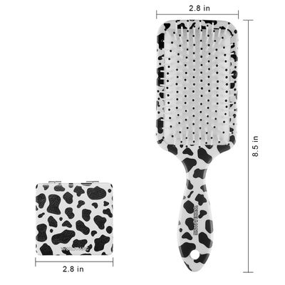 Cow Print Hairbrush Paired with portable mirror, Hair Detangling Brush Anti Static Massage Comb Hair Brush For All Hair Wet And Dry Hair,8.5 inch