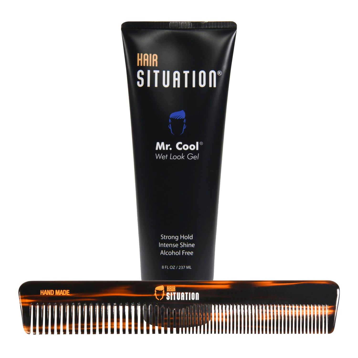 Hair Situation Hair Gel Mr. Cool Wet Look and Styling Comb with Fine and Wide Tooth - Handmade for Head Hair, Beard, Mustache - Fine or Coarse Hair Grooming for Men