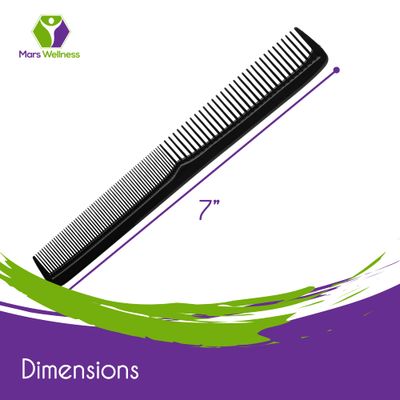 Mars Wellness 7" Hair Styling Comb (Bulk Pack of 24) - Plastic for Men Women - Black Set - Heat Resistant for All Hair Types - for Salon, Barbershops, Home - Made in USA