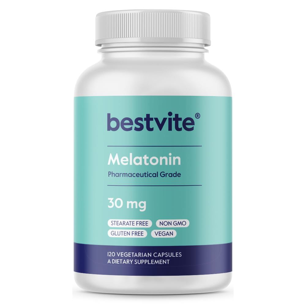 BESTVITE Melatonin 30mg (120 Vegetarian Capsules) - No Stearates - Vegan - Non GMO - Gluten Free - High Dose Melatonin