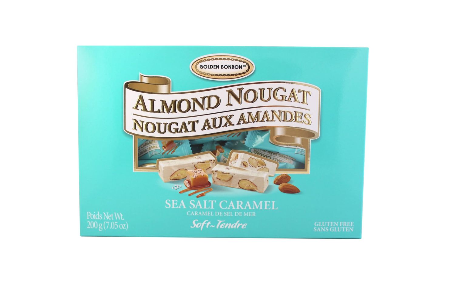 Golden Bonbon Sea Salt Caramel Almond Nougat Candy - Gluten-Free, Trans Fat-Free, Made with Gurande Sea Salt and Normandy Cream