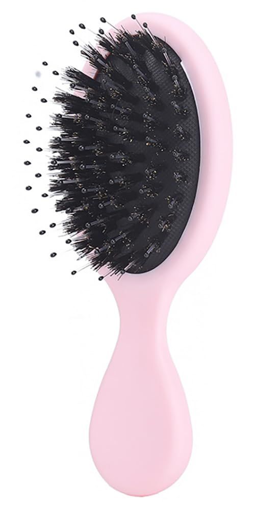 Boar Bristle Mini Hair Brush Travel Detangling Paddle Brush for Curly Fine Straight Wet Dry Hair, Anti-frizz Boar Nylon Mixed Bristle Styling Hairbrush for Women Men