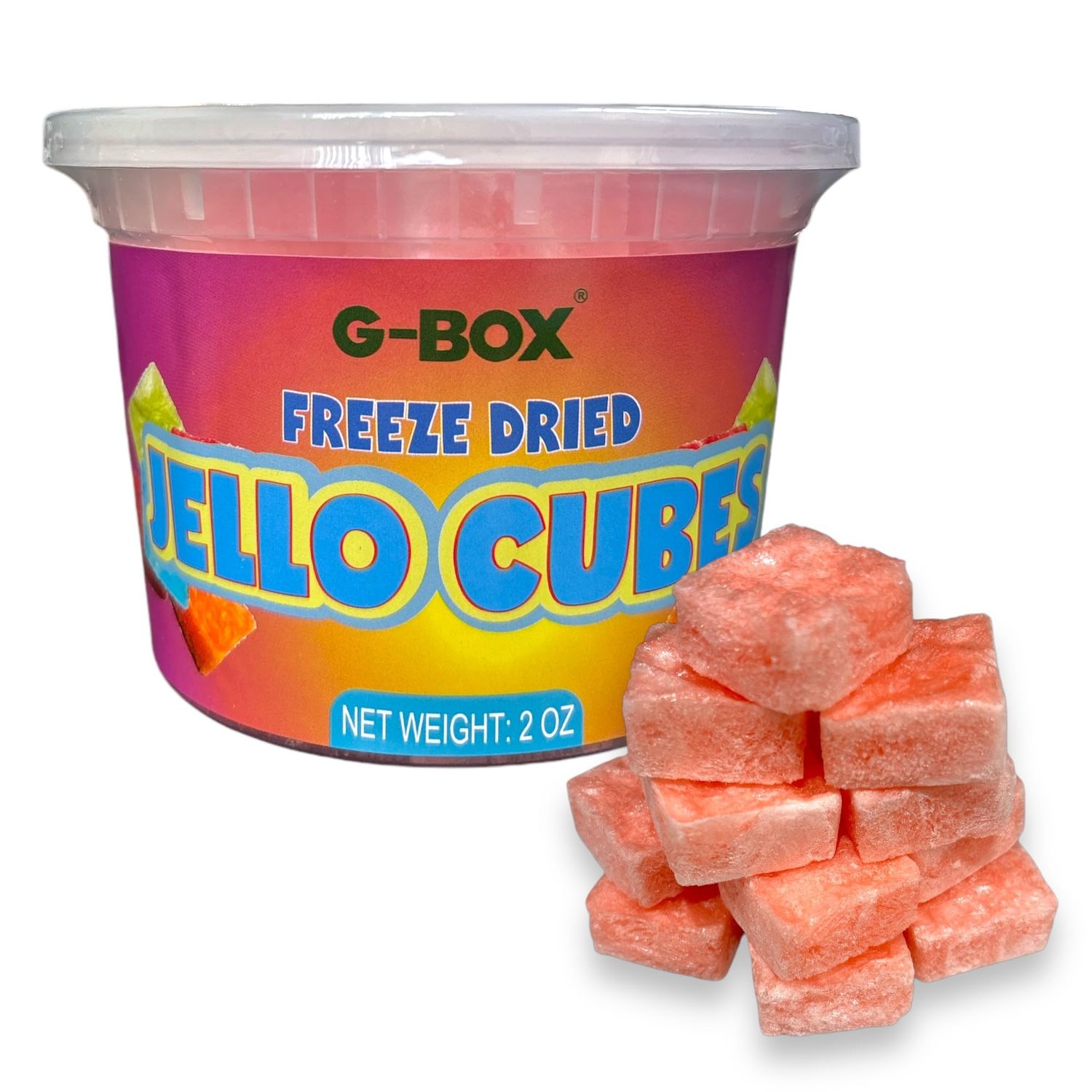 G-Box Freeze-Dried Peach Jello Cubes - 2 oz USA-Made Freeze Dried Jelly Freeze Dried Candy Trending TikTok Snack, TikTok Trend Items, Fruit Jelly Candy (Peach Jelly Snack)