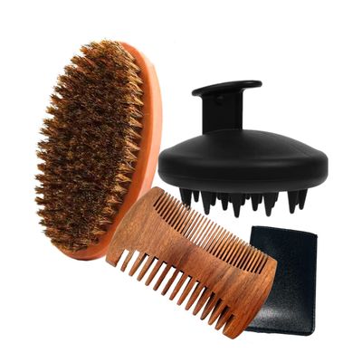 Shampoo Brush,Wooden Comb and Mustache Boar Brush for Men,Helping Beard-Shampoo Better Clean The Beard,Exfoliating Promote Beard Growth,Pocket Size Work Perfectly for All Types of Hair and Beard