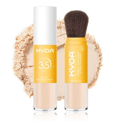 KYDA Mineral Sunscreen Setting Powder, SPF 35, Medium, Mineral Brush Powder, Oil Control Natural Matte Finish, Lasting Lightweight Breathable, for All Skin