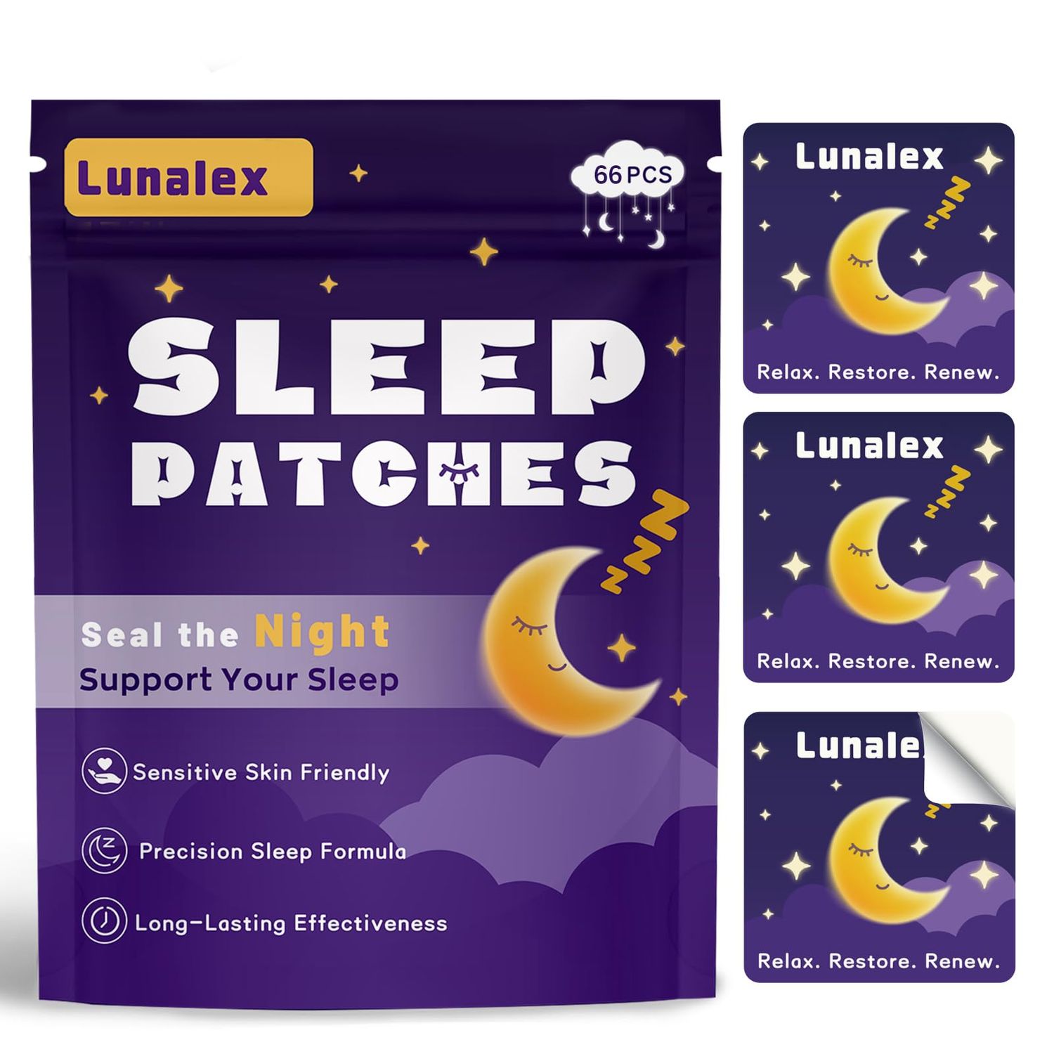 Lunalex 66ct Sleep Patches for Adults Extra Strength - All Natural Nighttime Comfort with Melatonin Magnesium, Quick-Acting Long-Lasting