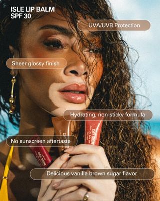 Cay Skin Isle Lip Balm SPF 30 - High Shine, Hydrating, Non-Sticky Lip Gloss in Vanilla Brown Sugar Flavor - Formulated with Natural Ingredients for All Skin Tones - Clear
