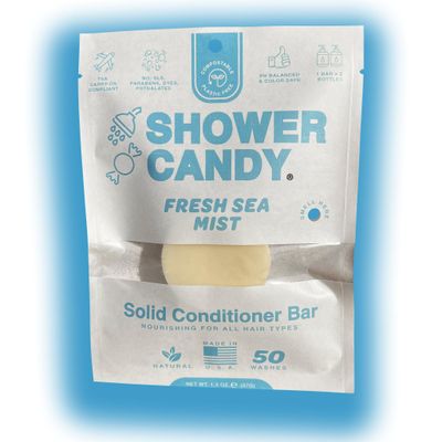 Shower Candy Fresh Sea Mist Solid Hair Conditioner Bar Natural Conditioner with Plastic-Free Packaging Zero Waste Compostable Pouch - SLS free
