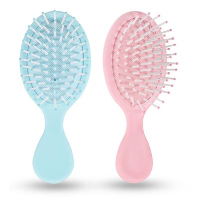 Mini Hair Brush Detangling Brush Travel Hairbrush for Wet Dry Hair Women Massage Scalp Hair Growth Smoothing Hair Brush Curly Hair Comb Plastic Handle 2PACK, Pink, Blue