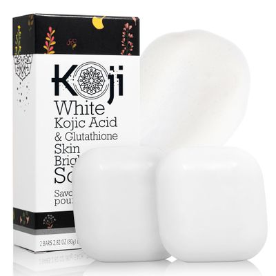 Koji White Kojic Acid Glutathione Skin Brightening Soap for Body Face Exfoliating, Hydrating and Cleansing Bar for Reduce the Appearance of Fine Lines and Wrinkles, Vegan, 2.82 oz (2 Bars)