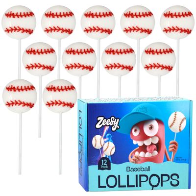 Baseball Lollipops - 12 Pack - Individually Wrapped Candy Suckers for Baseball Party Favors, Birthdays Sports-Themed Events