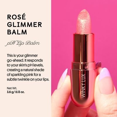 Winky Lux Glimmer Balm, pH Lip Balm, Color Changing Lipstick and Tinted Lip Balm, Vegan Cruelty Free, Hydrate Plump, Pink Shimmer Lipstick, Rose