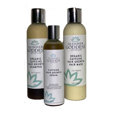 Organic Caffeine Hair Growth Set - Sulfate Free Shampoo, Conditioner Protein Hair Growth Serum - Stimulates Hair Growth, Strengthens, Thickens, Reduces Hair Loss - Natural, Vegan, Cruelty-Free